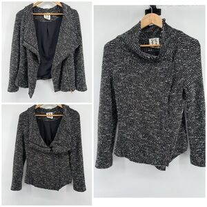PPLA Clothing Black and White Textured Open-Front Cardigan Sweater Jacket Size S